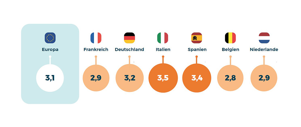 Auf einer Skala von 1 (keine Belastung) bis 7 (starke Belastung) nennen die Pflegenden im Durchschnitt eine mittlere Belastung (3,1).